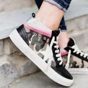 ShuShop Rina Camouflage High-Top Sneakers with Pink Accent